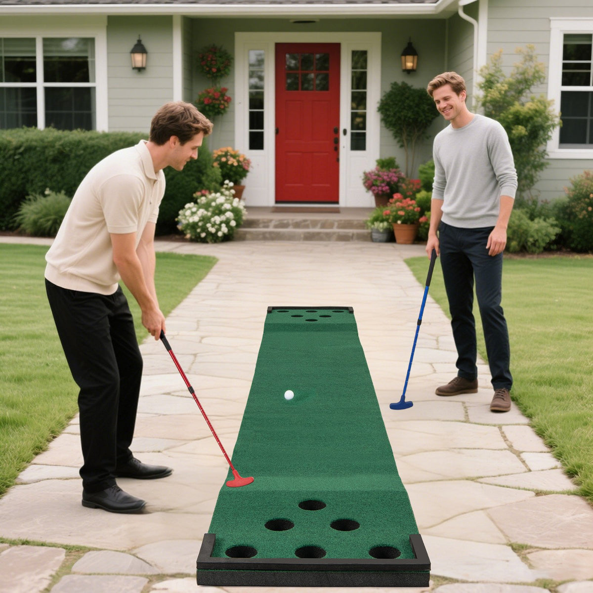 11 FT Indoor Outdoor Putting Green Mat with 2 Adjustable Putters and 6 Balls view 2