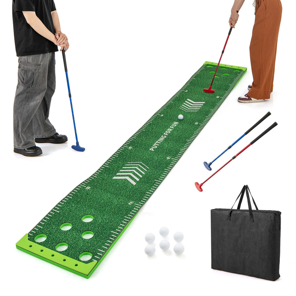11 FT Putting Green Mat with 2 Adjustable Putters and 6 Balls view 4