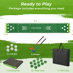 11 FT Putting Green Mat with 2 Adjustable Putters and 6 Balls view 5