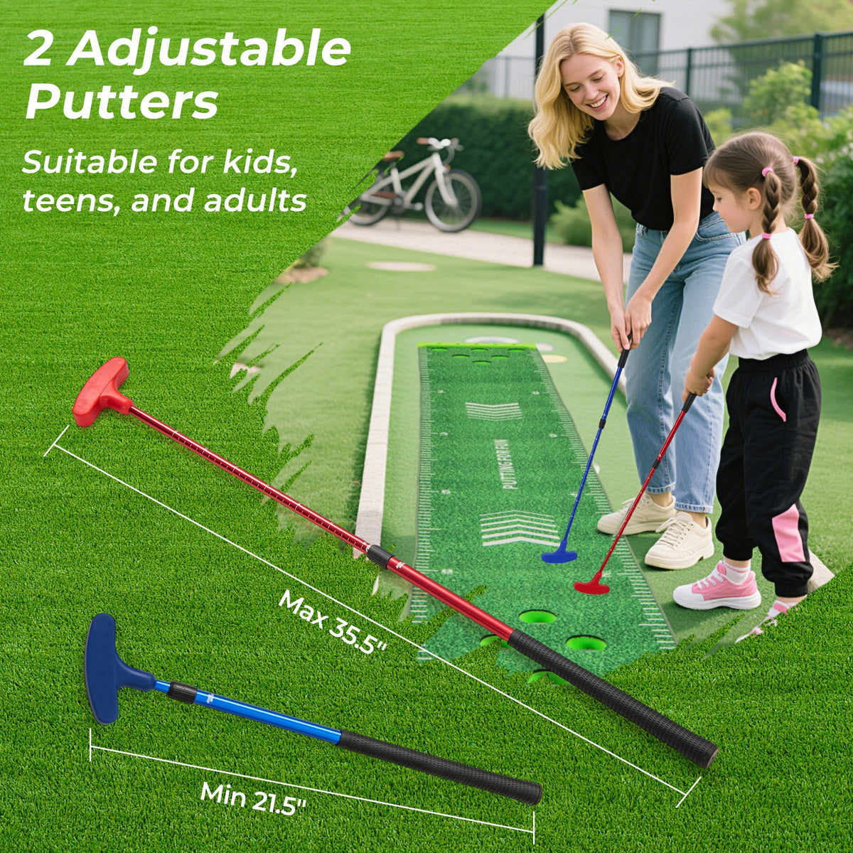 11 FT Putting Green Mat with 2 Adjustable Putters and 6 Balls view 6