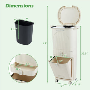 11 Gallon 3-Layer Kitchen Trash Can with Lid and 2 Removable Buckets-Beige view 4