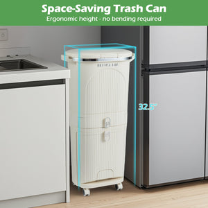 11 Gallon 3-Layer Kitchen Trash Can with Lid and 2 Removable Buckets-Beige view 5