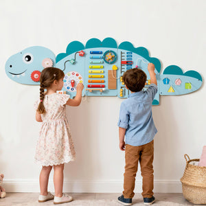 11-in-1 Dinosaur Activity Wall Busy Board Panels for Toddlers Education and Early Development-Blue view 2
