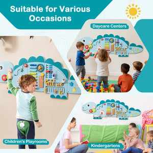 11-in-1 Dinosaur Activity Wall Busy Board Panels for Toddlers Education and Early Development-Blue view 9