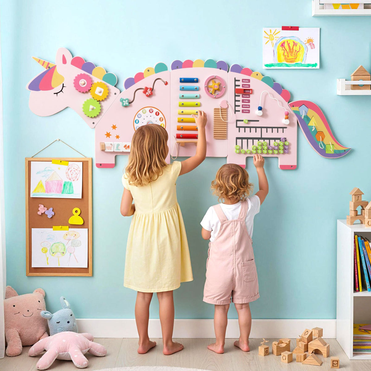 11-in-1 Dinosaur Activity Wall Busy Board Panels for Toddlers Education and Early Development-Pink view 2