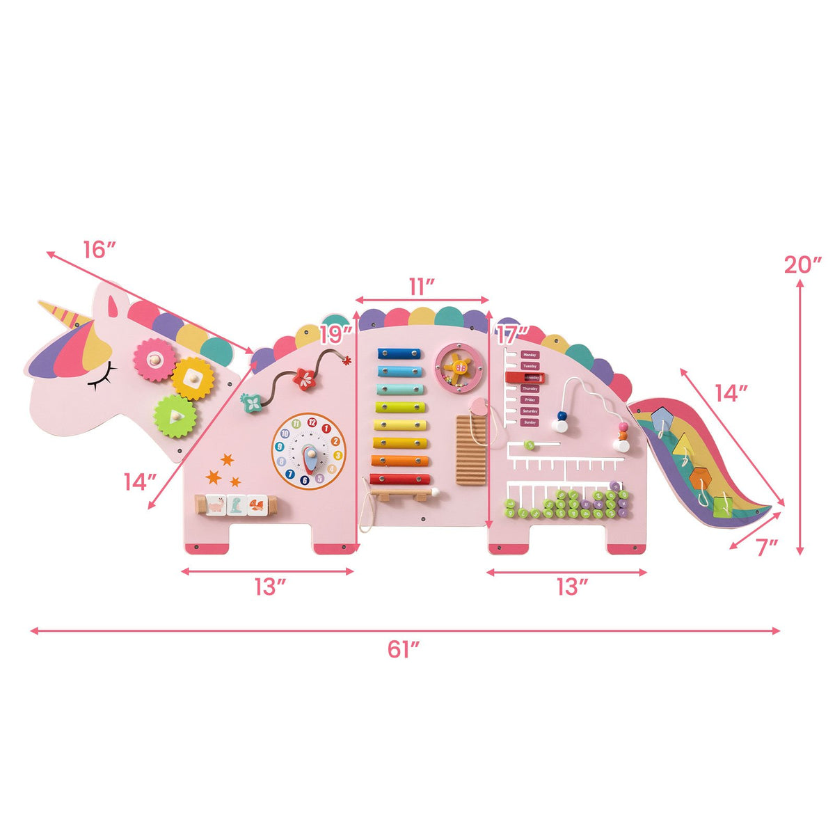 11-in-1 Dinosaur Activity Wall Busy Board Panels for Toddlers Education and Early Development-Pink view 5