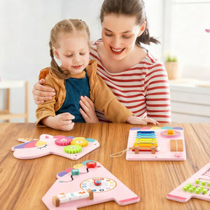11-in-1 Dinosaur Activity Wall Busy Board Panels for Toddlers Education and Early Development-Pink view 6