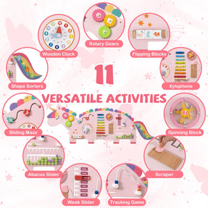 11-in-1 Dinosaur Activity Wall Busy Board Panels for Toddlers Education and Early Development-Pink view 7