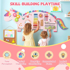 11-in-1 Dinosaur Activity Wall Busy Board Panels for Toddlers Education and Early Development-Pink view 9