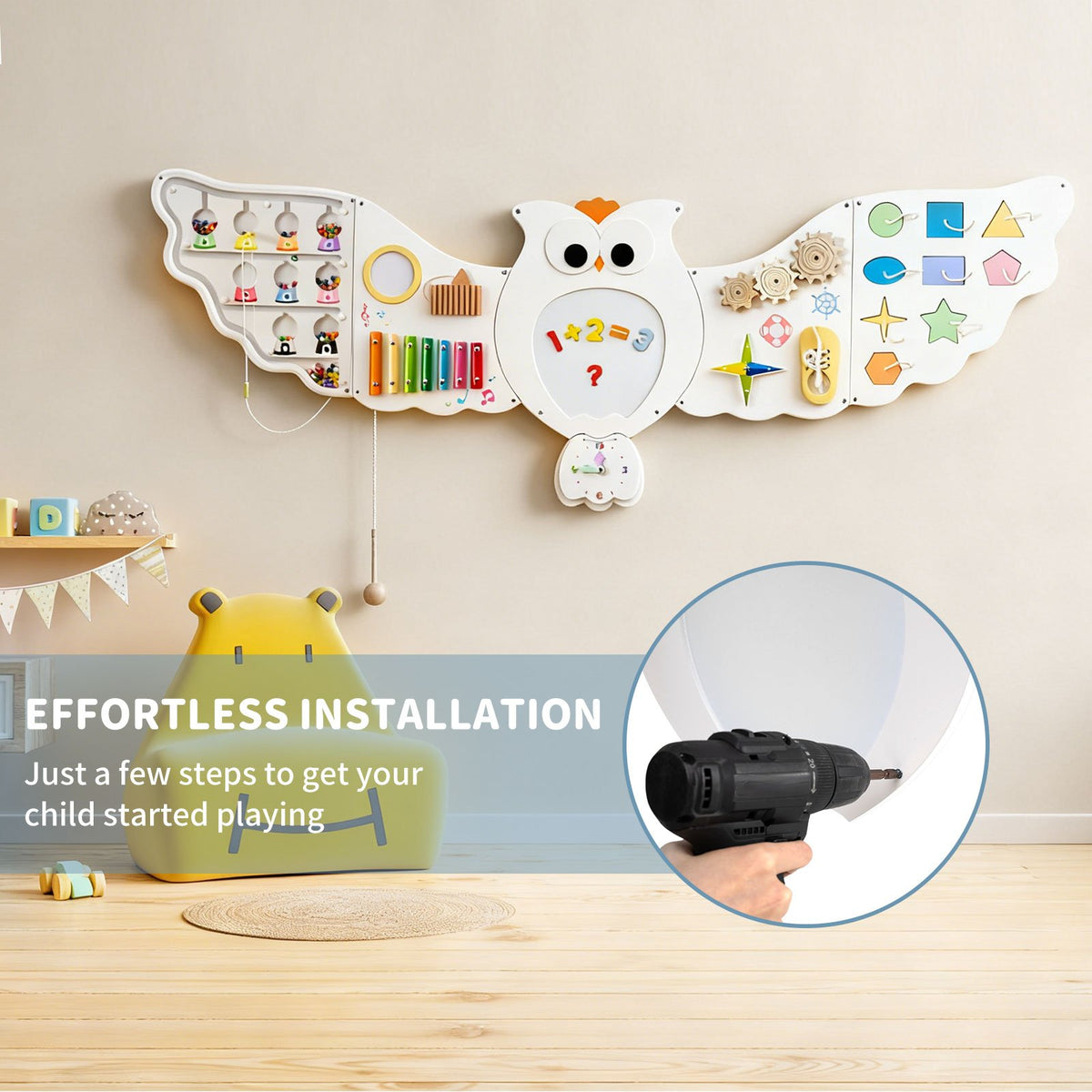 11-in-1 Toddler Learning Activity Center Owl Activity Wall Busy Board Panels for 3+ Years Old view 8