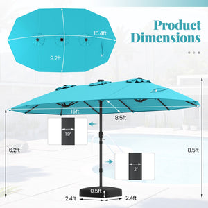 11 Pieces Patio Dining Set 15ft Double-Sided Patio Umbrella (Base Included) and Outdoor Rattan Furniture Set with 8 Stackable Chairs-Turquoise view 5