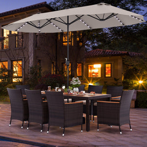 11 Pieces Patio Dining Set with 15 Feet Double-Sided Patio Umbrella and Base-Beige view 3