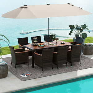 11 Pieces Patio Dining Set with 15 Feet Double-Sided Patio Umbrella and Base-Beige view 6