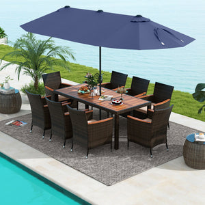 11 Pieces Patio Dining Set with 15 Feet Double-Sided Patio Umbrella and Base-Navy view 6