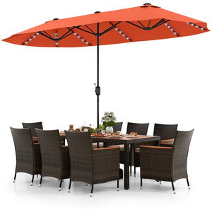 11 Pieces Patio Dining Set with 15 Feet Double-Sided Patio Umbrella and Base-Orange view 4