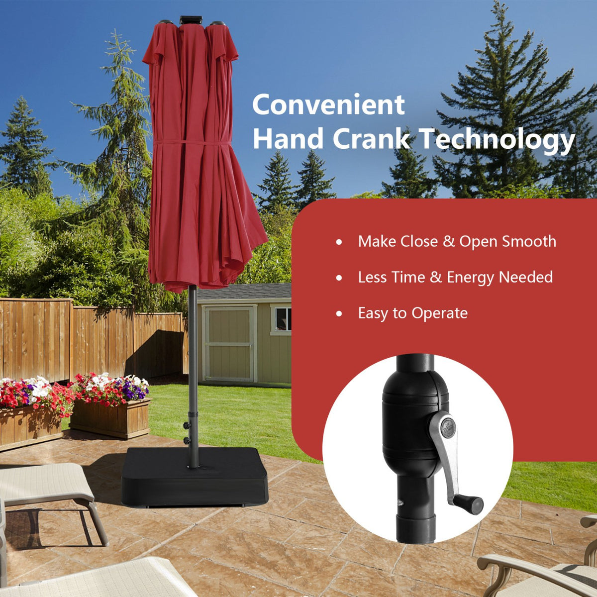 11 Pieces Patio Dining Set with 15 Feet Double-Sided Patio Umbrella and Base-Wine view 9
