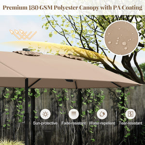 11 Pieces Patio Dining Set with LED Patio Umbrella with Base and Seat Cushions (Navy)-Coffee view 9