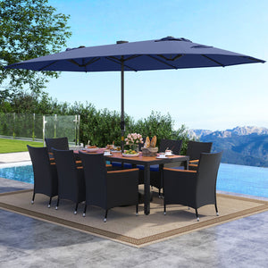 11 Pieces Patio Dining Set with LED Patio Umbrella with Base and Seat Cushions (Navy)-Navy view 2