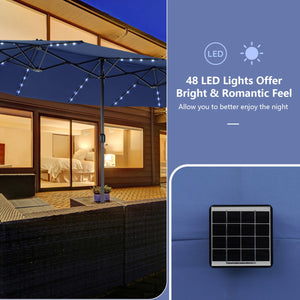 11 Pieces Patio Dining Set with LED Patio Umbrella with Base and Seat Cushions (Navy)-Navy view 7
