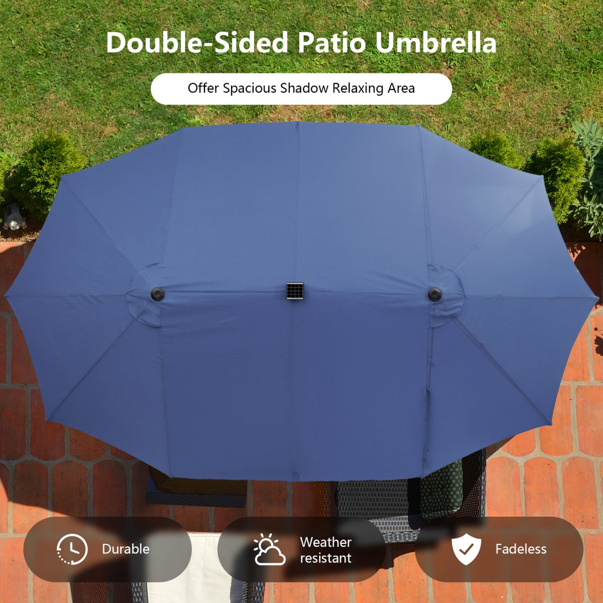 11 Pieces Patio Dining Set with LED Patio Umbrella with Base and Seat Cushions (Navy)-Navy view 8
