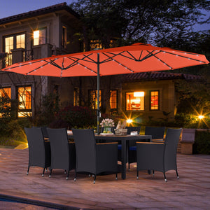 11 Pieces Patio Dining Set with LED Patio Umbrella with Base and Seat Cushions (Navy)-Orange view 3