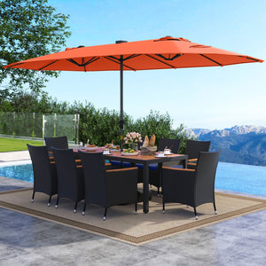 11 Pieces Patio Dining Set with LED Patio Umbrella with Base and Seat Cushions (Navy)-Orange view 6