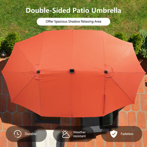 11 Pieces Patio Dining Set with LED Patio Umbrella with Base and Seat Cushions (Navy)-Orange view 7
