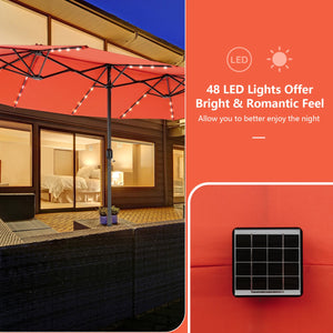11 Pieces Patio Dining Set with LED Patio Umbrella with Base and Seat Cushions (Navy)-Orange view 9