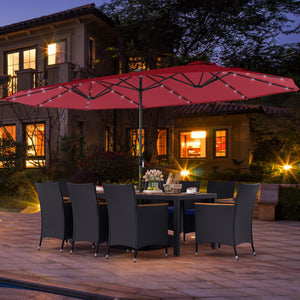 11 Pieces Patio Dining Set with LED Patio Umbrella with Base and Seat Cushions (Navy)-Wine view 6