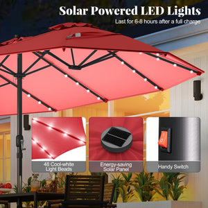 11 Pieces Patio Dining Set with LED Patio Umbrella with Base and Seat Cushions (Navy)-Wine view 8