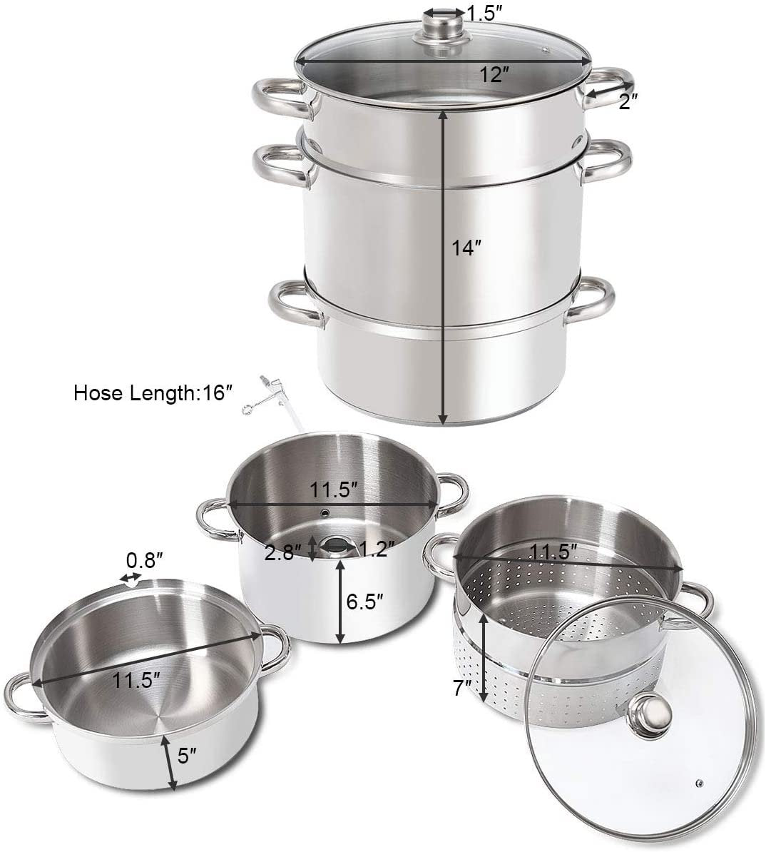 11-Quart Stainless Steel Fruit Juicer Steamer view 4