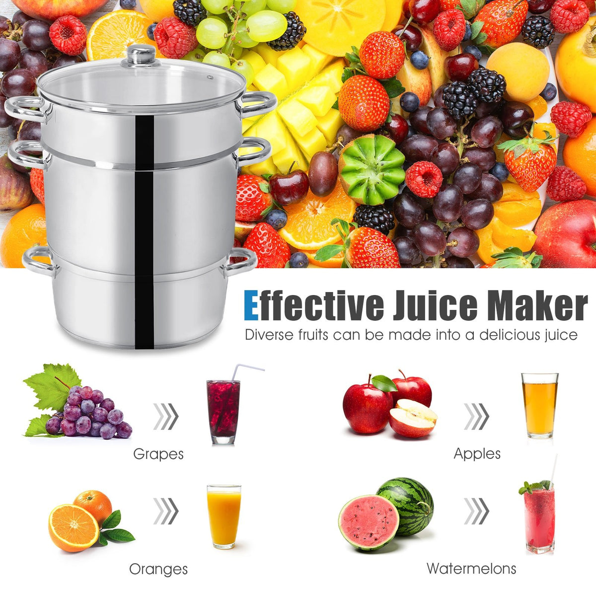 11-Quart Stainless Steel Fruit Juicer Steamer view 6