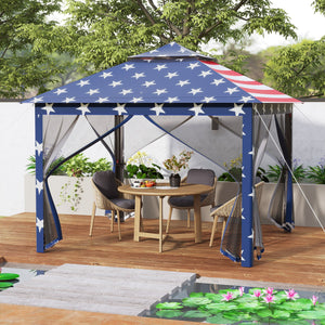 11 x 11 Feet 2-Tier Pop-Up Gazebo Tent Portable Canopy Shelter Carry Bag Mesh-Blue view 2
