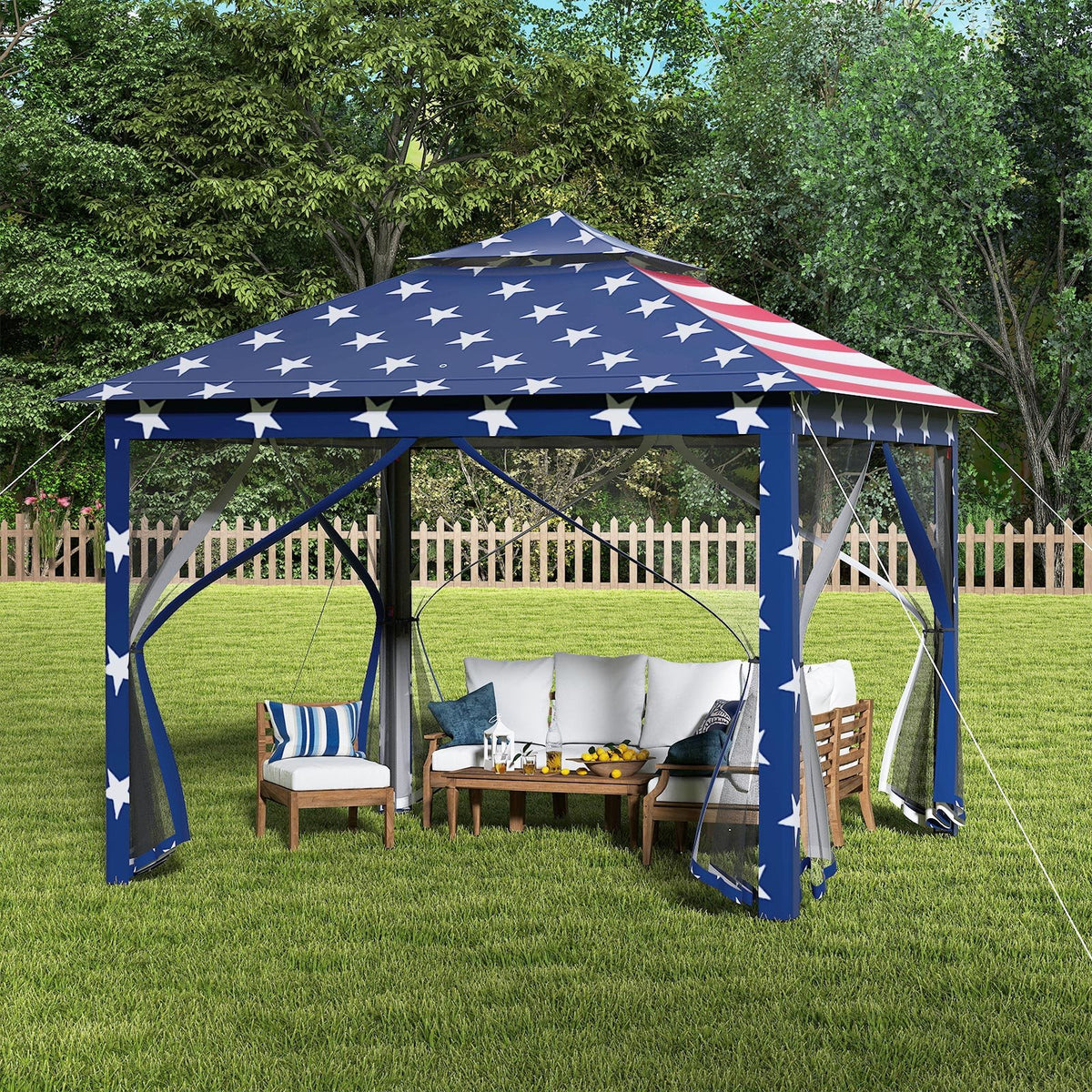 11 x 11 Feet 2-Tier Pop-Up Gazebo Tent Portable Canopy Shelter Carry Bag Mesh-Blue view 3
