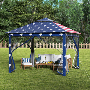 11 x 11 Feet 2-Tier Pop-Up Gazebo Tent Portable Canopy Shelter Carry Bag Mesh-Blue view 3