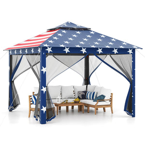 11 x 11 Feet 2-Tier Pop-Up Gazebo Tent Portable Canopy Shelter Carry Bag Mesh-Blue view 4