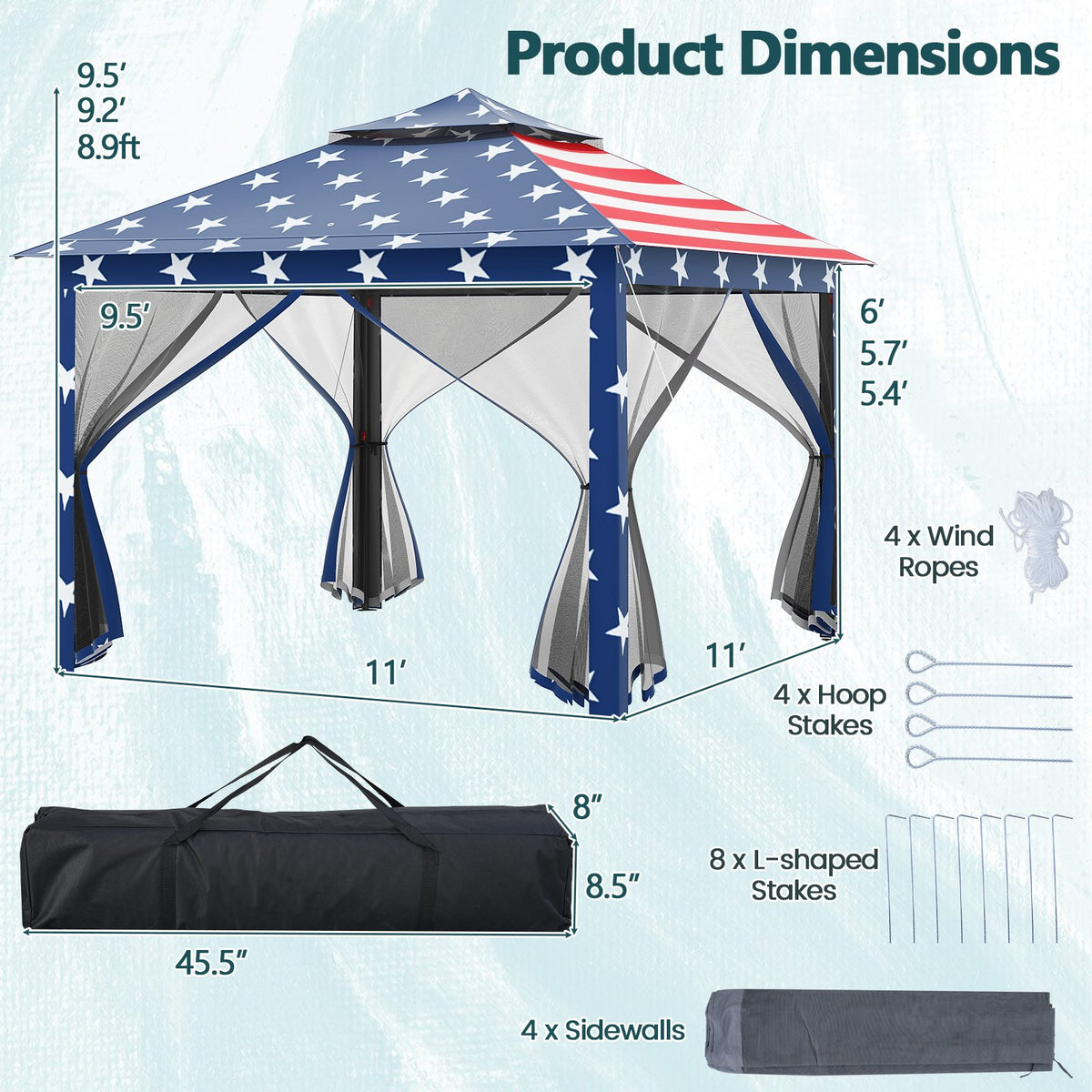 11 x 11 Feet 2-Tier Pop-Up Gazebo Tent Portable Canopy Shelter Carry Bag Mesh-Blue view 5
