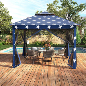 11 x 11 Feet 2-Tier Pop-Up Gazebo Tent Portable Canopy Shelter Carry Bag Mesh-Blue view 6