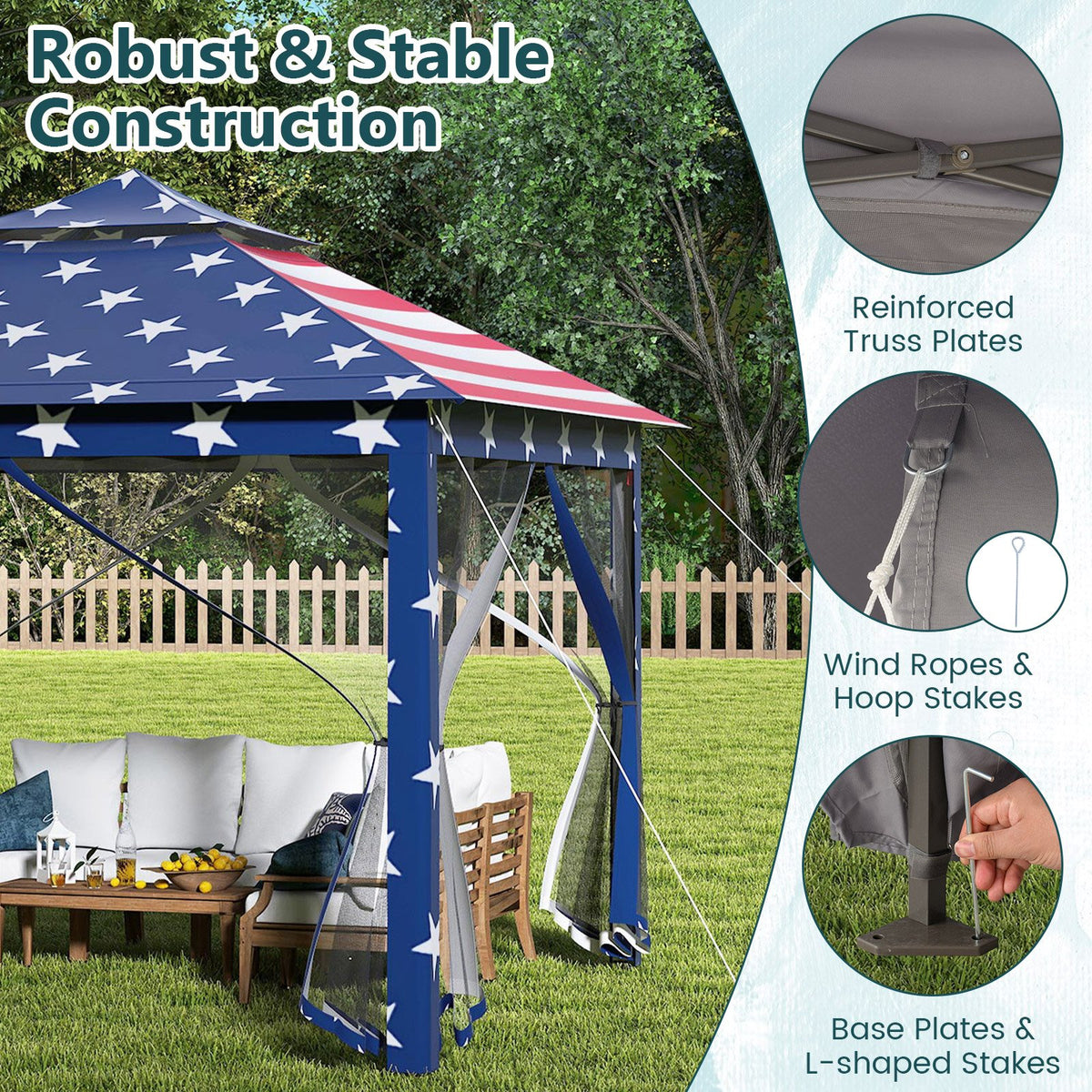 11 x 11 Feet 2-Tier Pop-Up Gazebo Tent Portable Canopy Shelter Carry Bag Mesh-Blue view 9