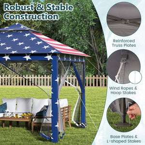 11 x 11 Feet 2-Tier Pop-Up Gazebo Tent Portable Canopy Shelter Carry Bag Mesh-Blue view 9
