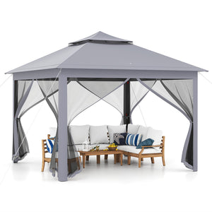 11 x 11 Feet 2-Tier Pop-Up Gazebo Tent Portable Canopy Shelter Carry Bag Mesh-Gray view 4