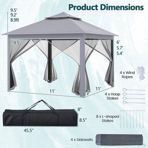 11 x 11 Feet 2-Tier Pop-Up Gazebo Tent Portable Canopy Shelter Carry Bag Mesh-Gray view 5