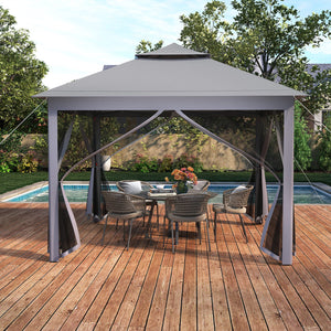 11 x 11 Feet 2-Tier Pop-Up Gazebo Tent Portable Canopy Shelter Carry Bag Mesh-Gray view 6