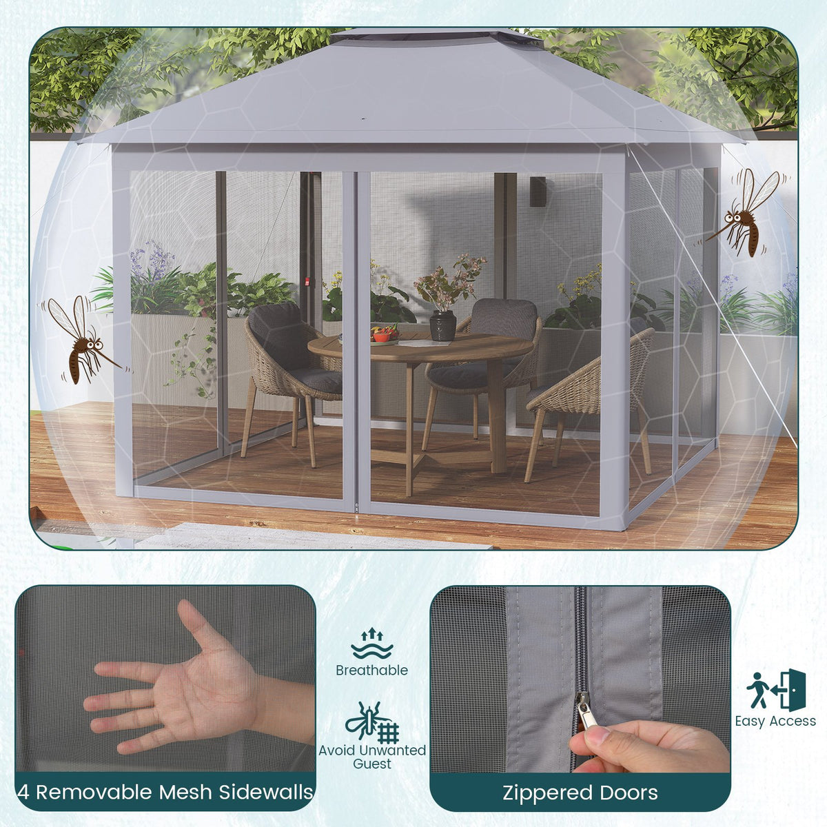 11 x 11 Feet 2-Tier Pop-Up Gazebo Tent Portable Canopy Shelter Carry Bag Mesh-Gray view 8