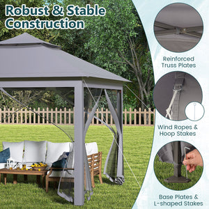 11 x 11 Feet 2-Tier Pop-Up Gazebo Tent Portable Canopy Shelter Carry Bag Mesh-Gray view 9