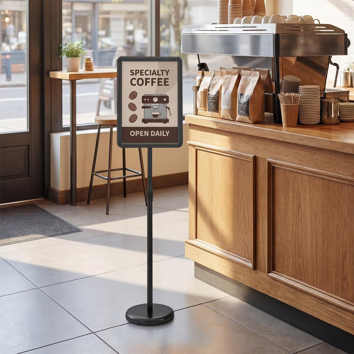 11 x 17 Inch Height Adjustable Sign Holder Stand with Snap-Open Frame-Black view 2