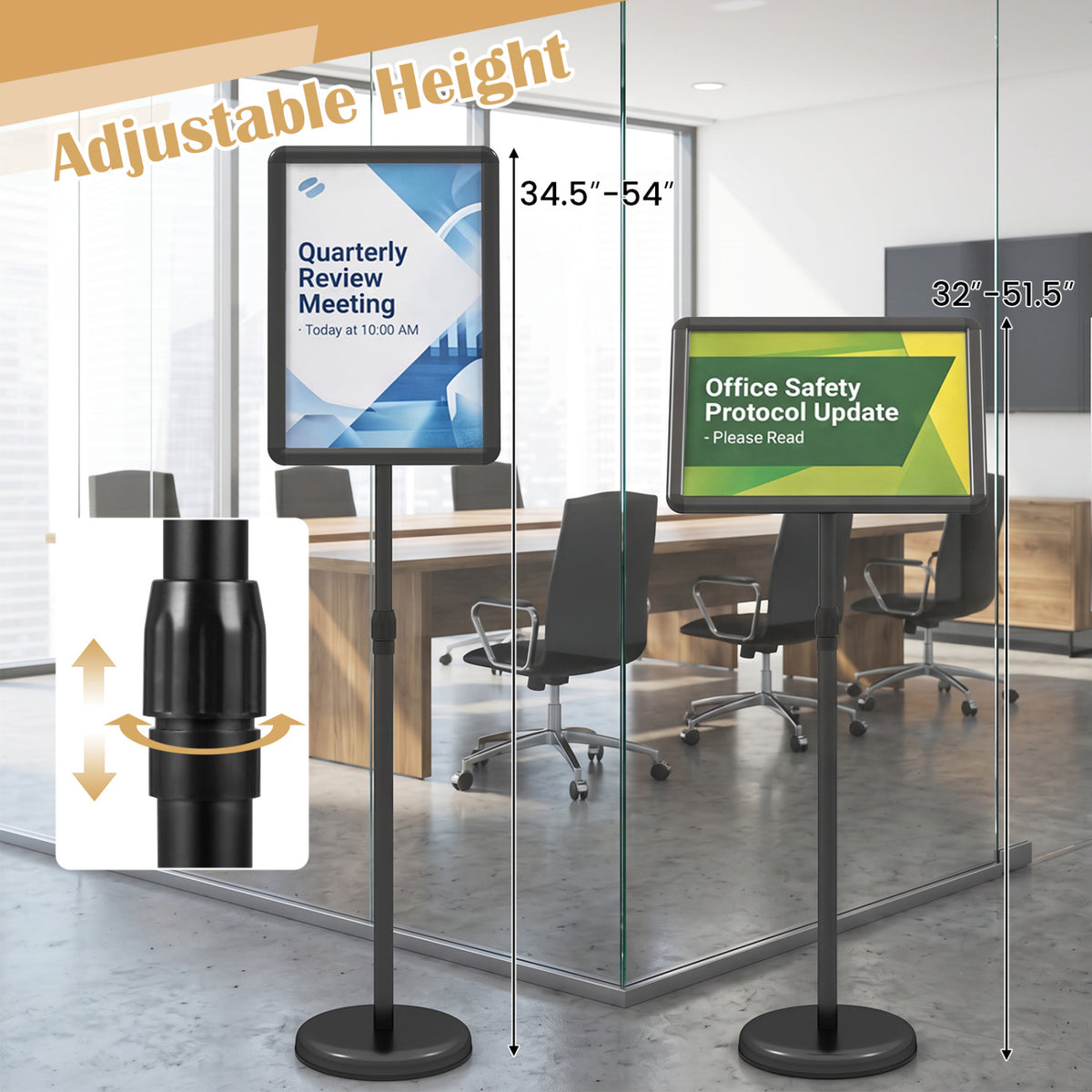 11 x 17 Inch Height Adjustable Sign Holder Stand with Snap-Open Frame-Black view 7