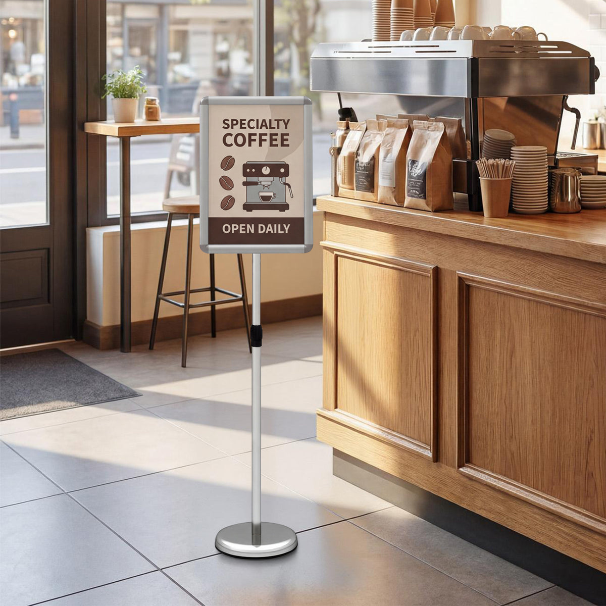 11 x 17 Inch Height Adjustable Sign Holder Stand with Snap-Open Frame-Silver view 2