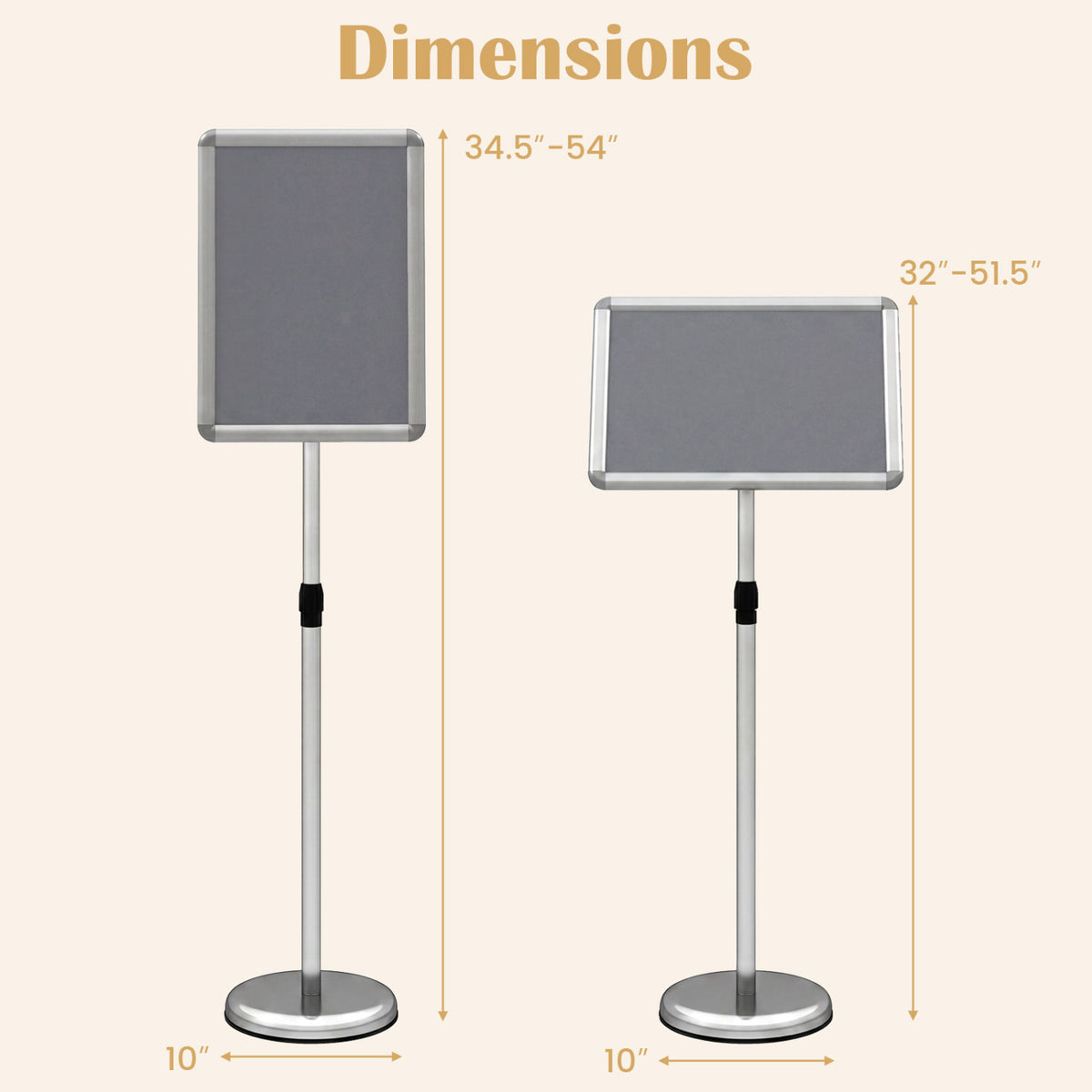11 x 17 Inch Height Adjustable Sign Holder Stand with Snap-Open Frame-Silver view 4