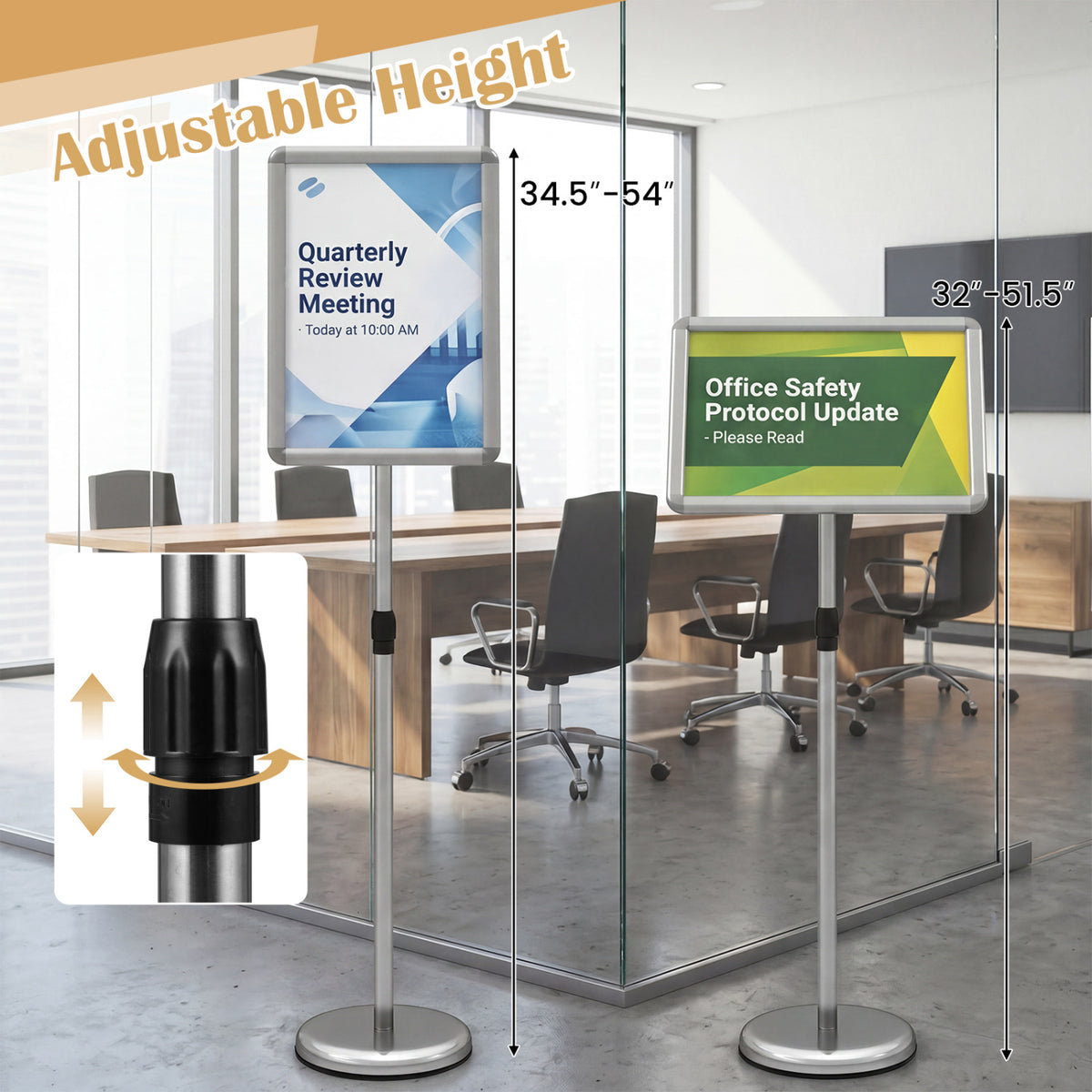 11 x 17 Inch Height Adjustable Sign Holder Stand with Snap-Open Frame-Silver view 5